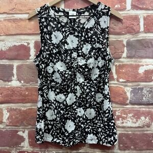 Cabi Top Women's Small Black White Floral Mesh Casual Sheer Camisole Tank Shirt
